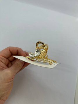 Краб металічний, золотий, пів метелика, біле каміння, 6,5 см, шт. NS0000710 фото