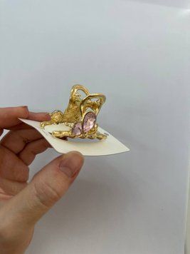 Краб металічний, золотий, пів метелика, рожеве каміння, 6,5 см, шт. NS0000713 фото
